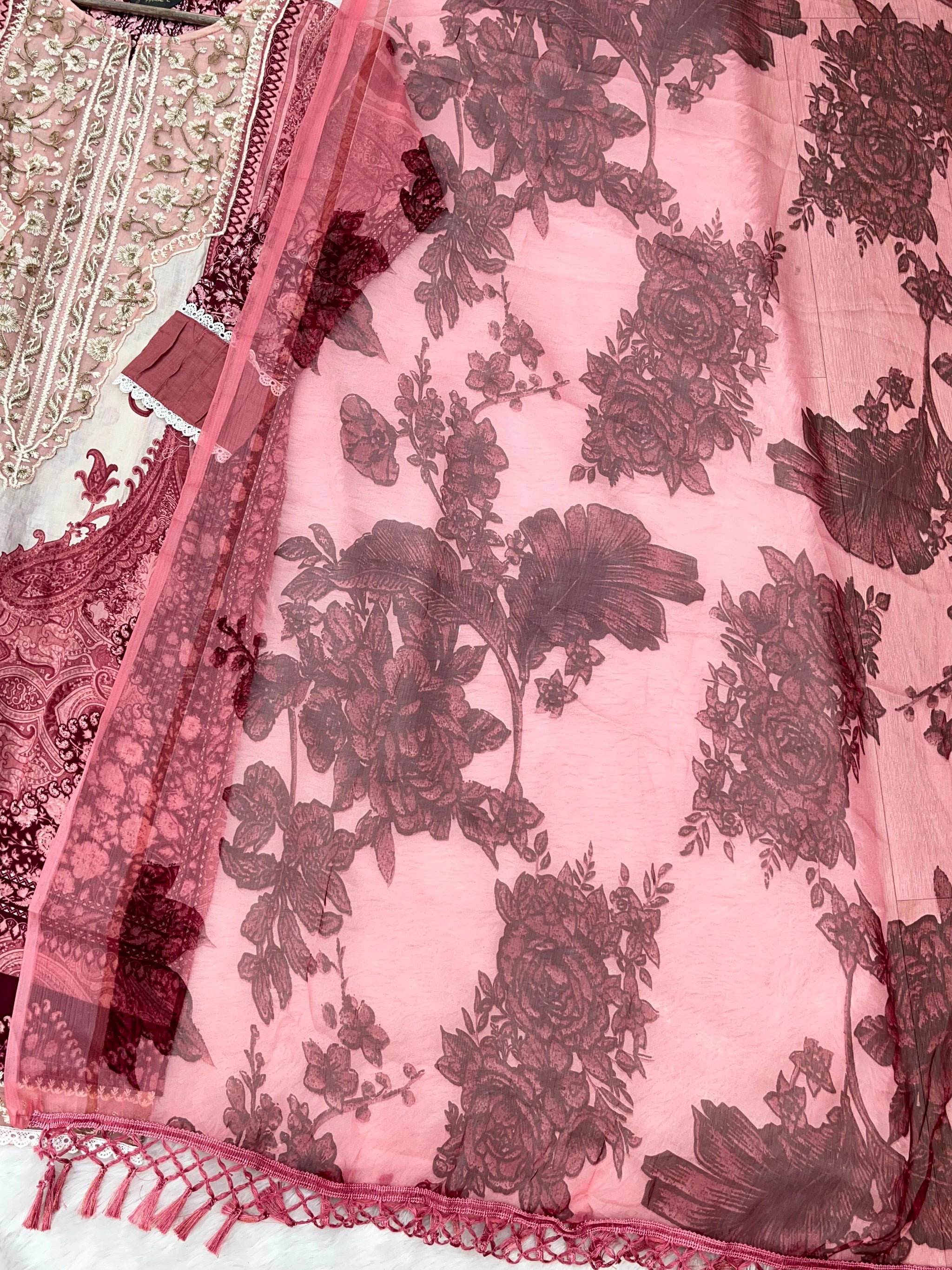 1212 Pakistani Lawn Suit - Dusty Rose