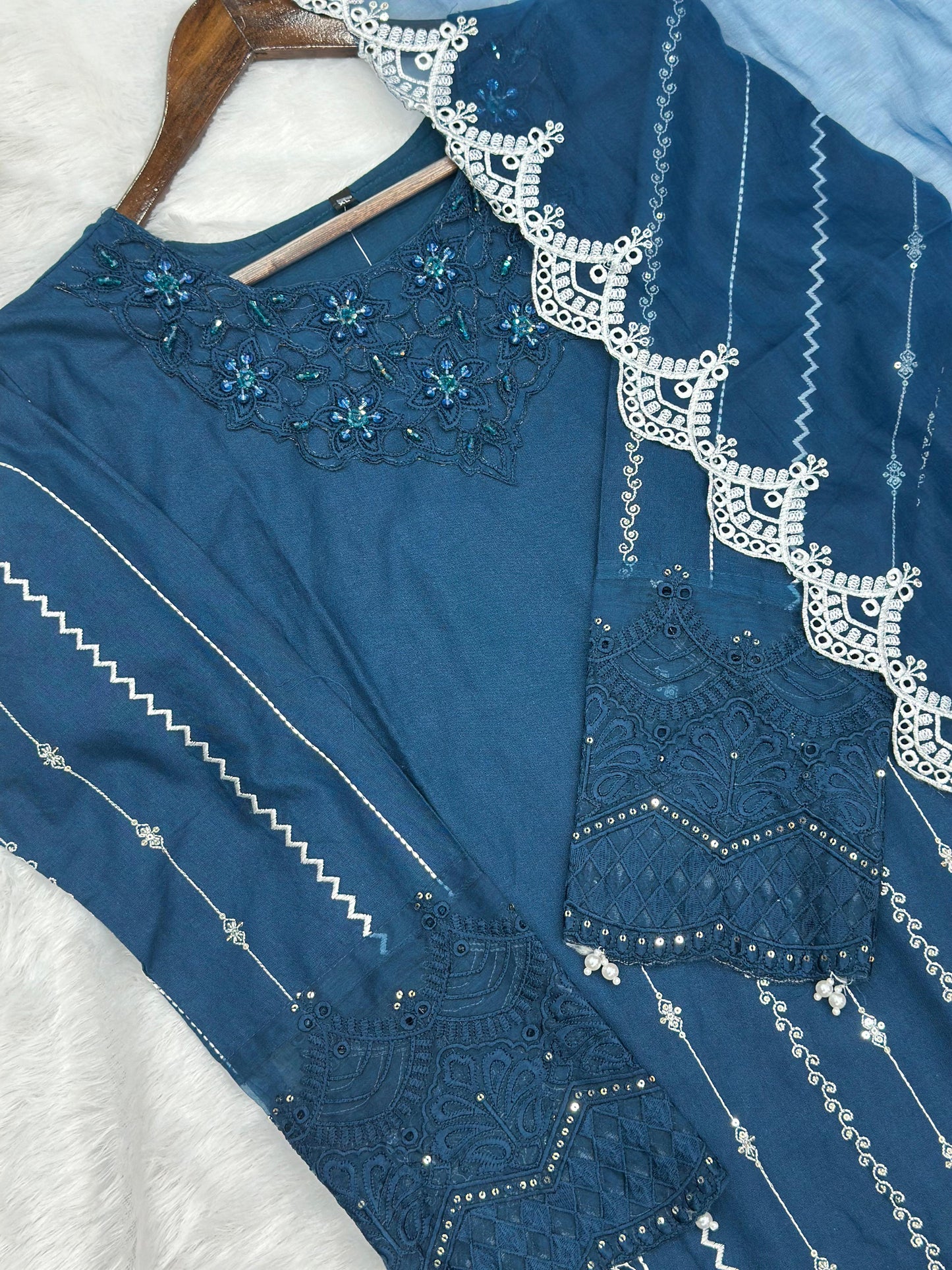 622 Premium Embroidered Pakistani Party Wear - Teal Blue