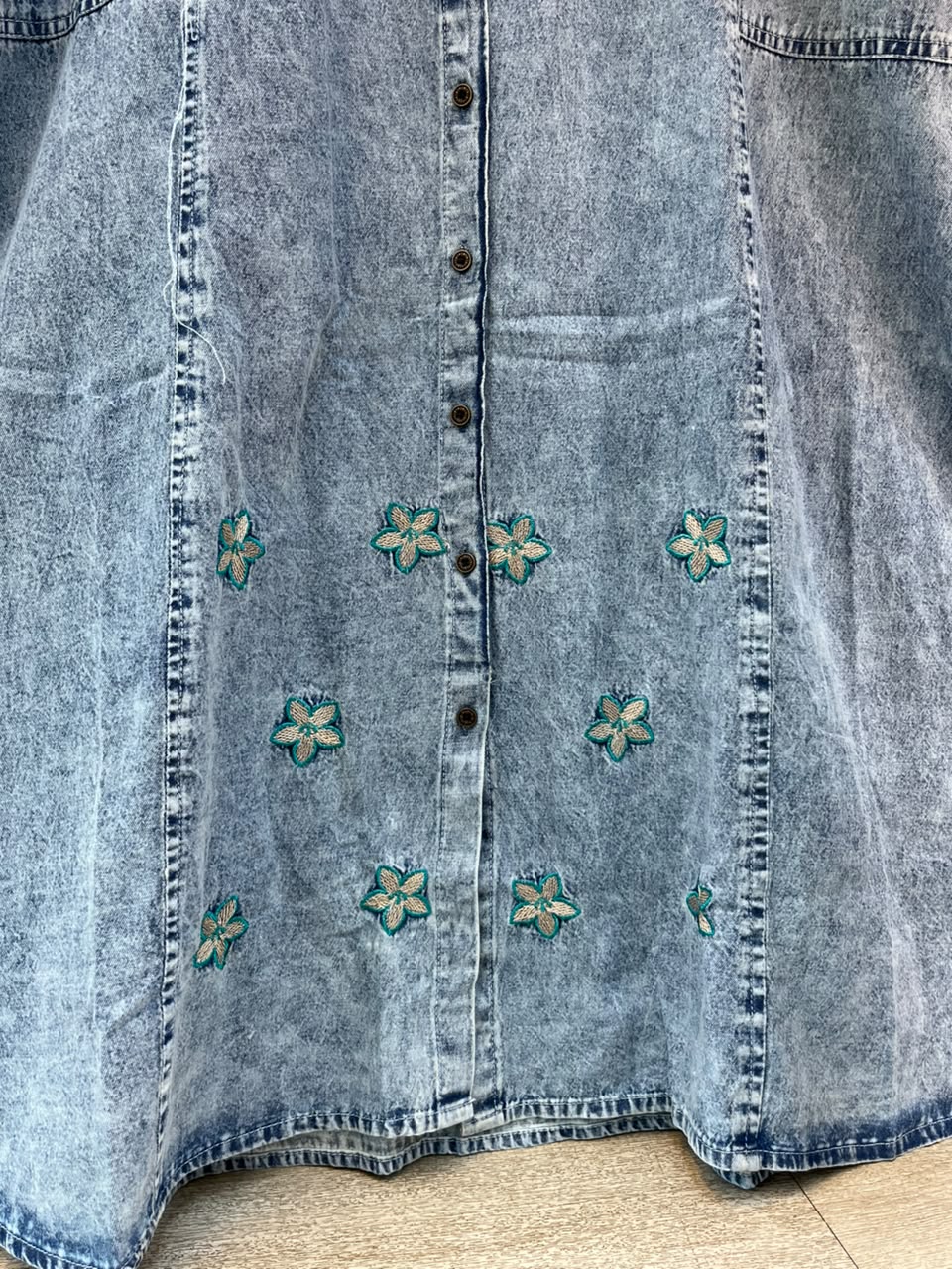 1193 Embroidered Denim Gown - Sky Blue