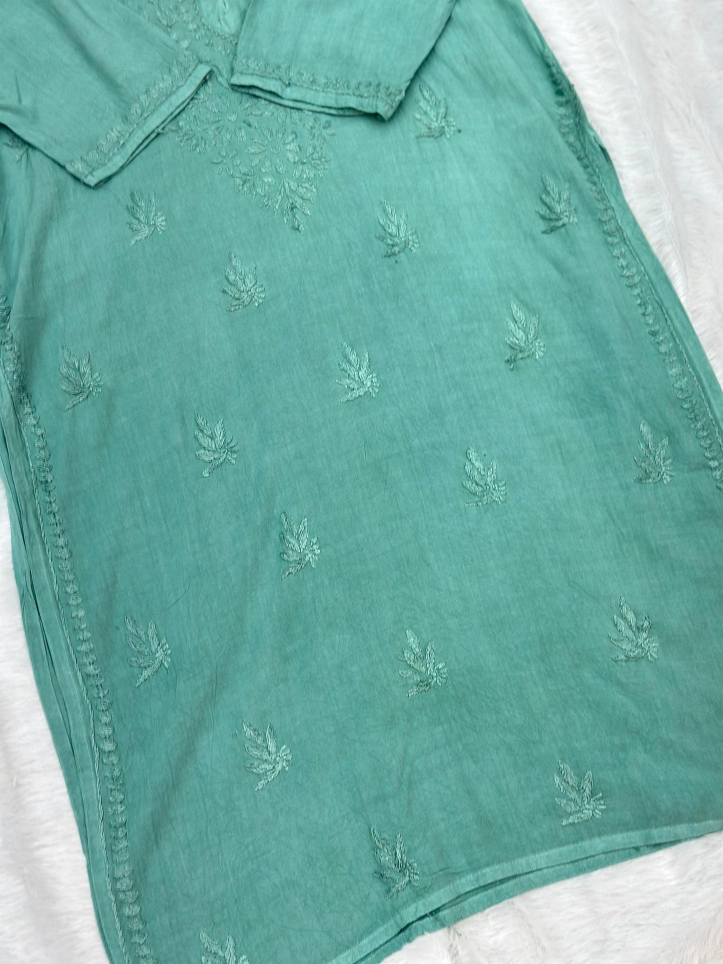 685 Lucknowi Long Kurti - Sage Green