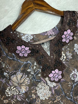 1424 Mausumery Foral Lawn Suit - Brown