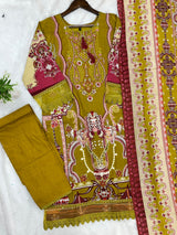 1449 Pakistani Embroidered Suit - Mehndi Green