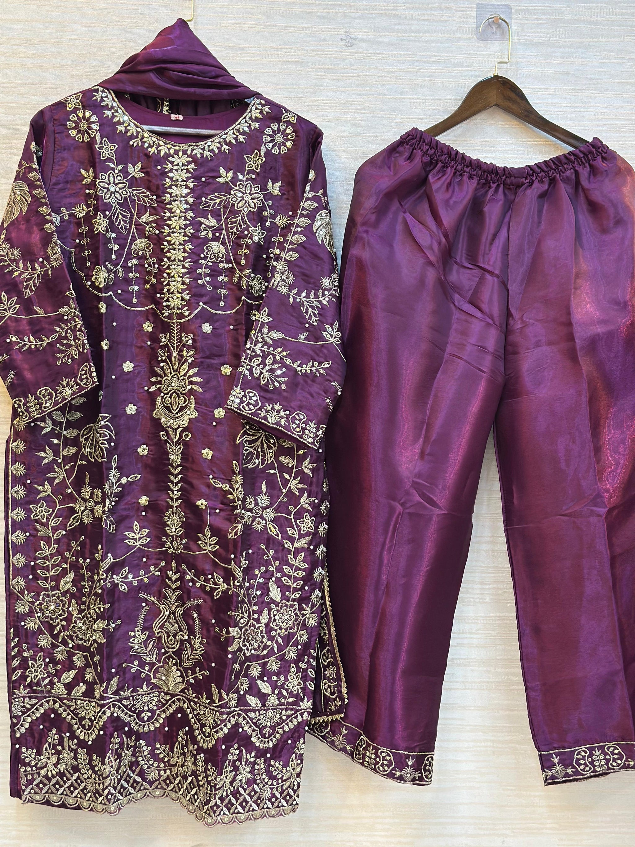 380 Imperial Gilded Tunic Sharara Set With Plazo Pant