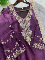 1204 Floral Hand-Work Partywear - Grape Purple