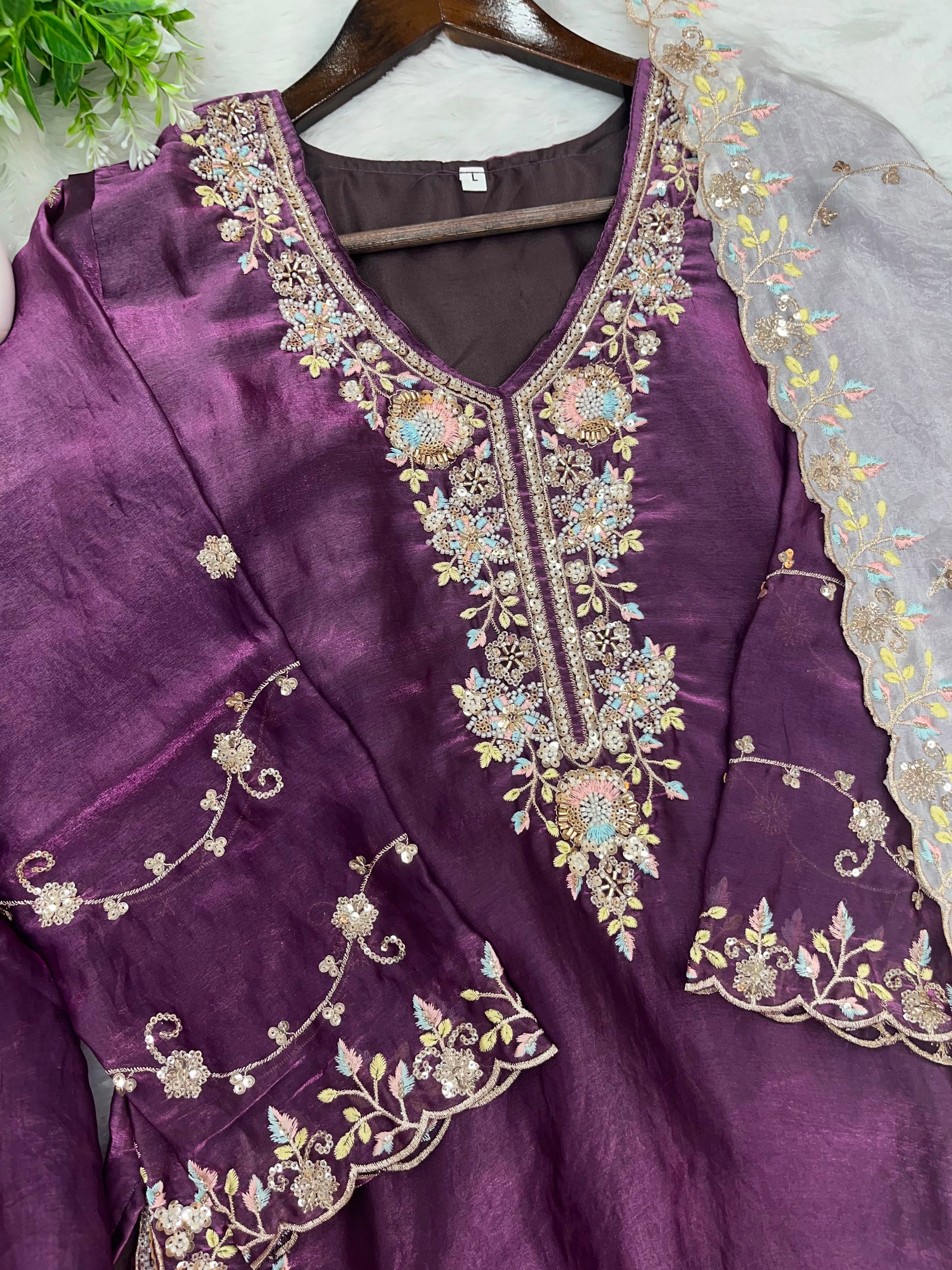 1204 Floral Hand-Work Partywear - Grape Purple
