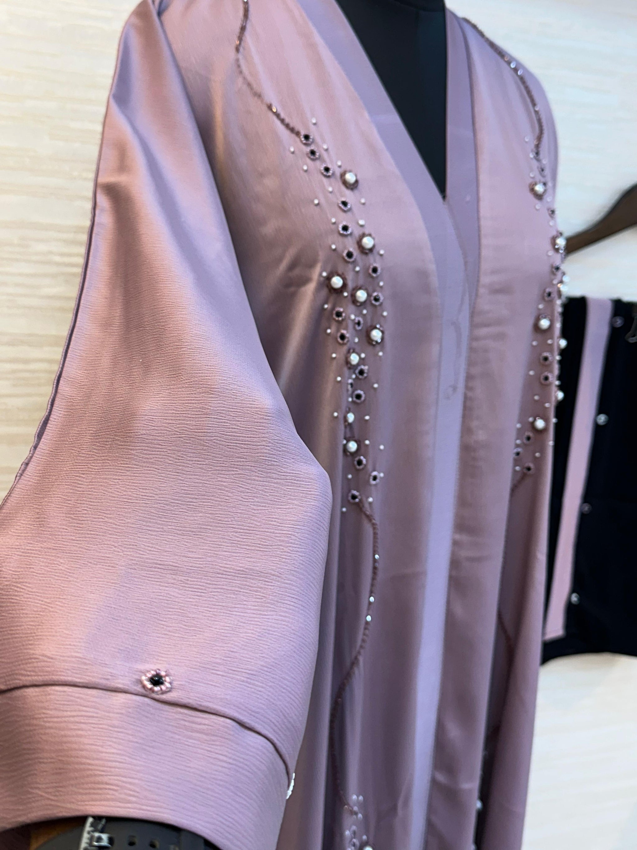 334 Midnight Pearl Embellished Abaya Set - Lavender