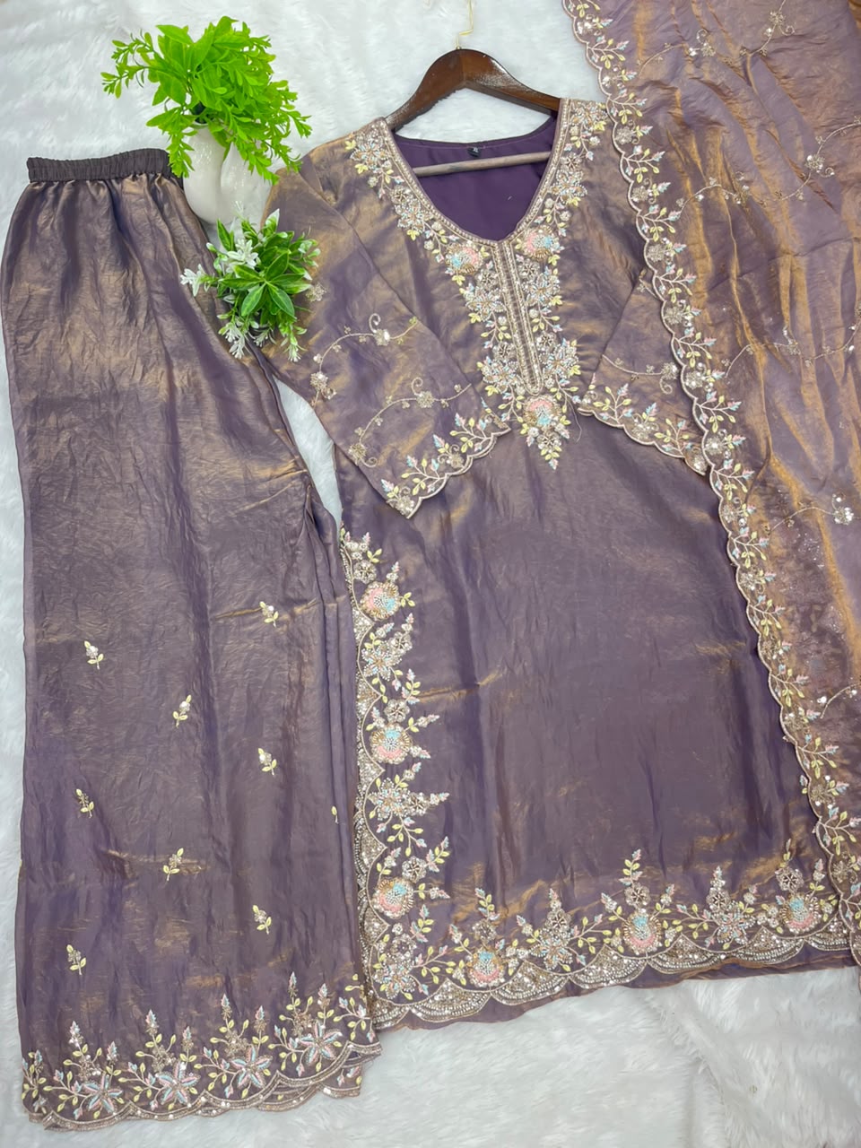 1204 Floral Hand-Work Partywear - Mauve
