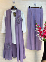 1191 Embroidered Shrug Coord Set - Lavender