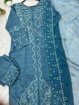 652 Pakistani Cut-Work Embroidery - Stone Blue