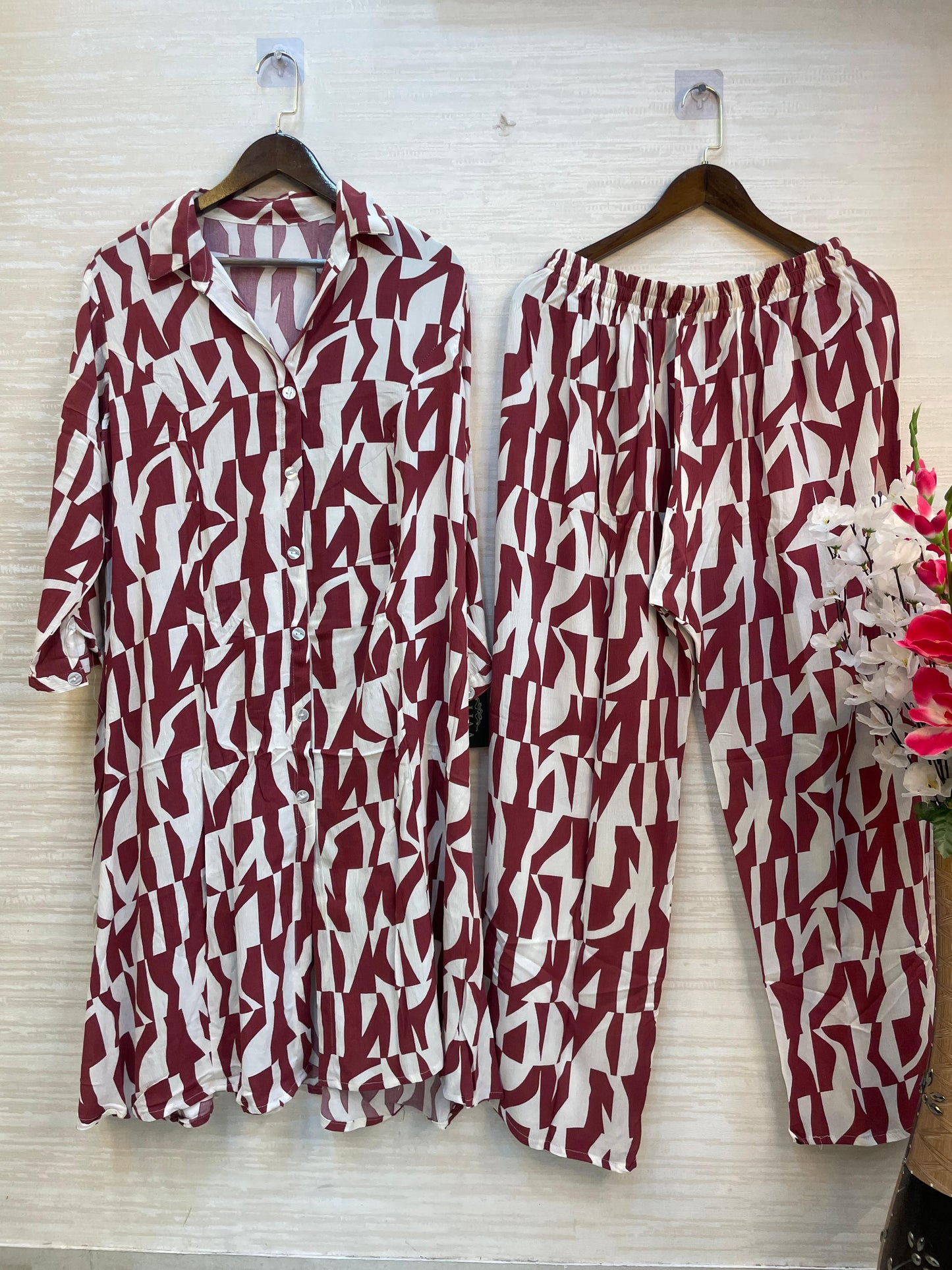 974 Floral Printed Coord-Set - Maroon