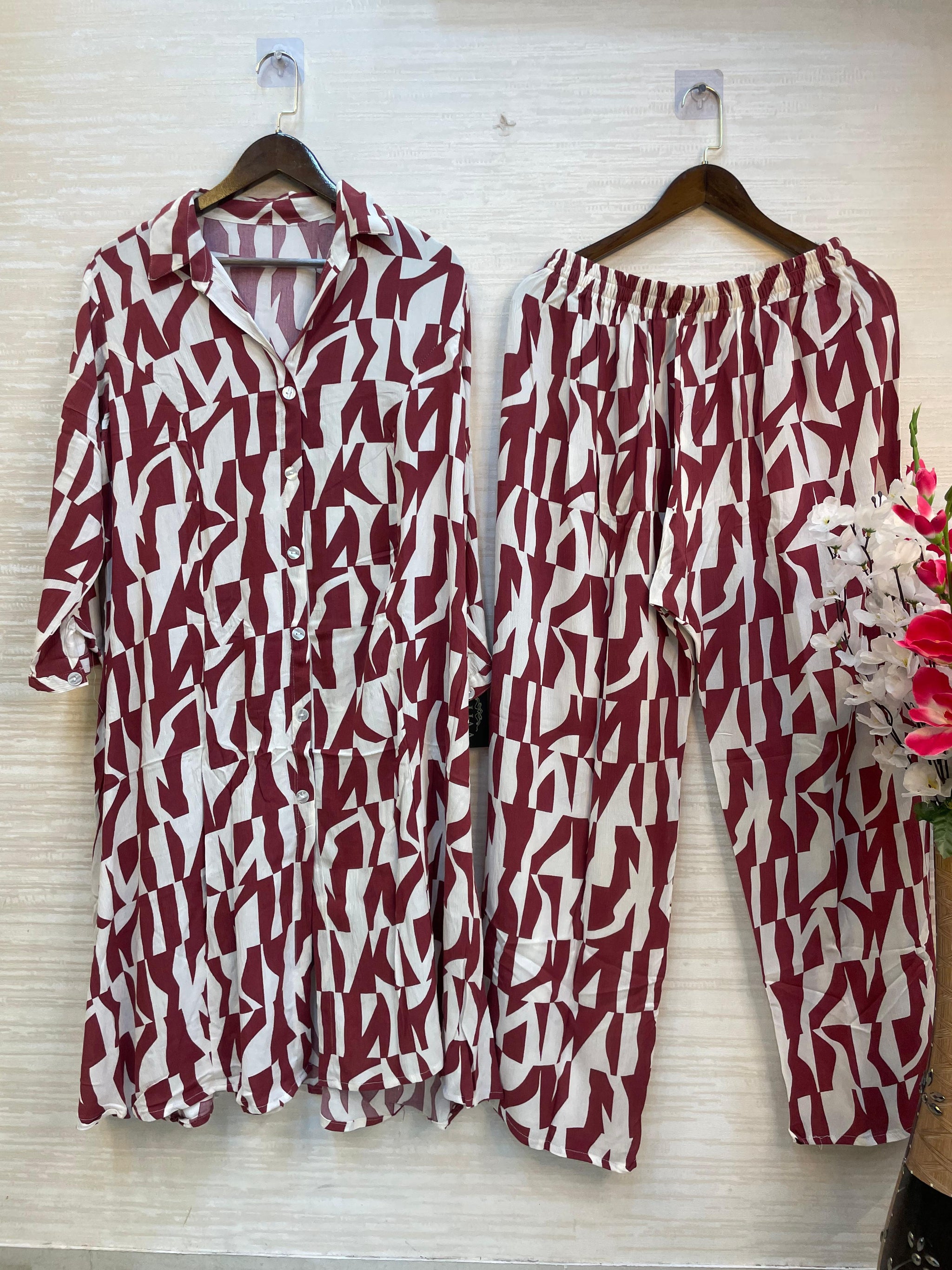 974 Floral Printed Coord-Set - Maroon