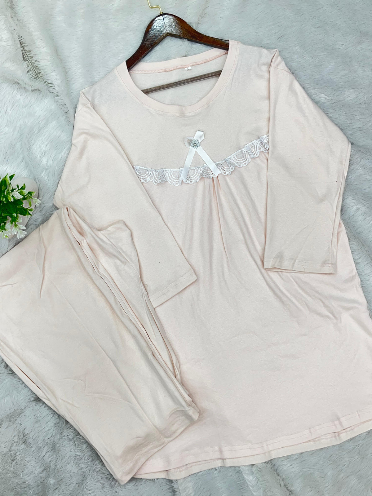 1376 Korean Bow Night Wear - Cream