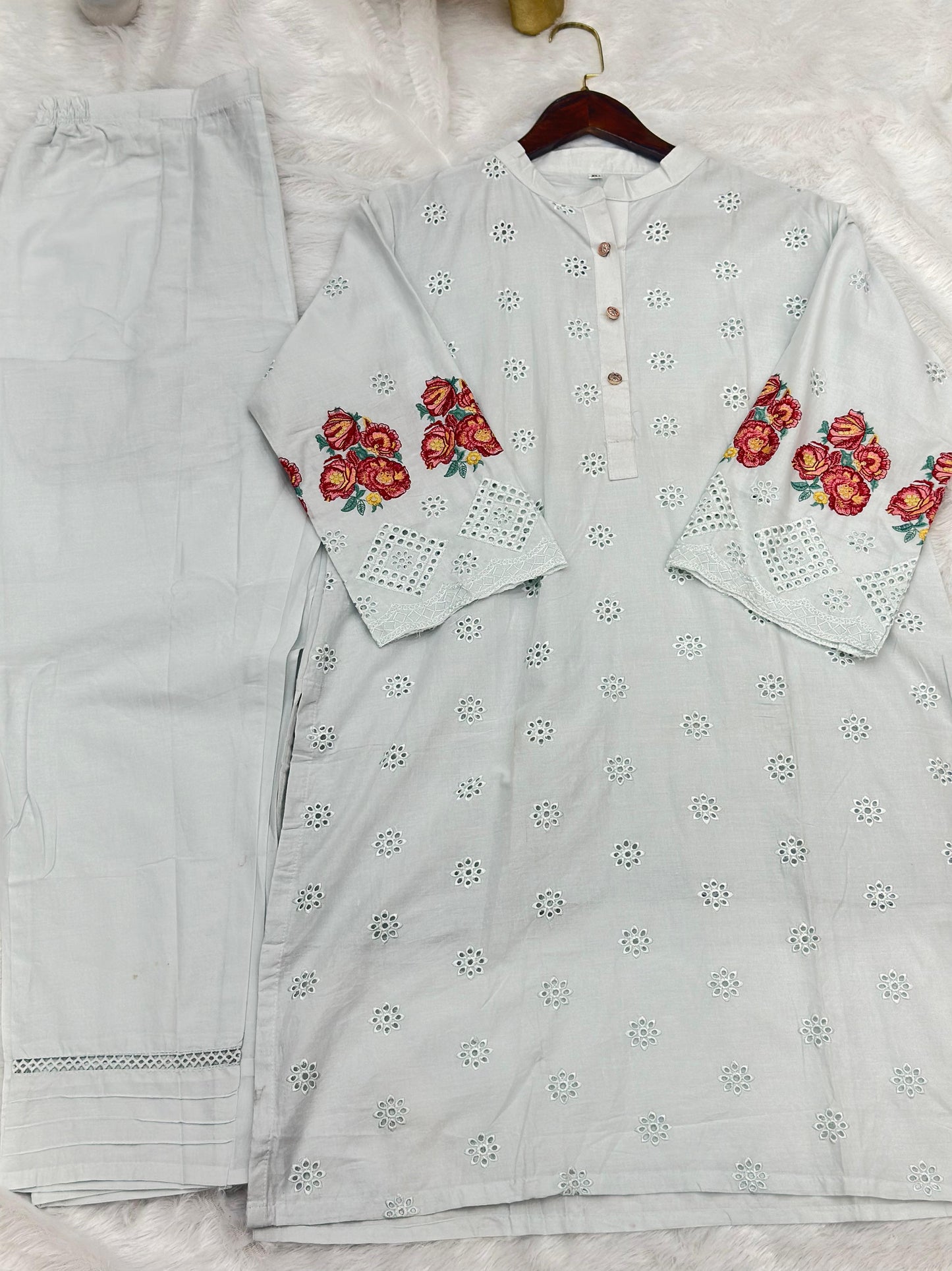 659 Premium Pakistani Lawn Cordset Set - Aqua