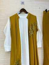1191 Embroidered Shrug Coord Set - Mustard