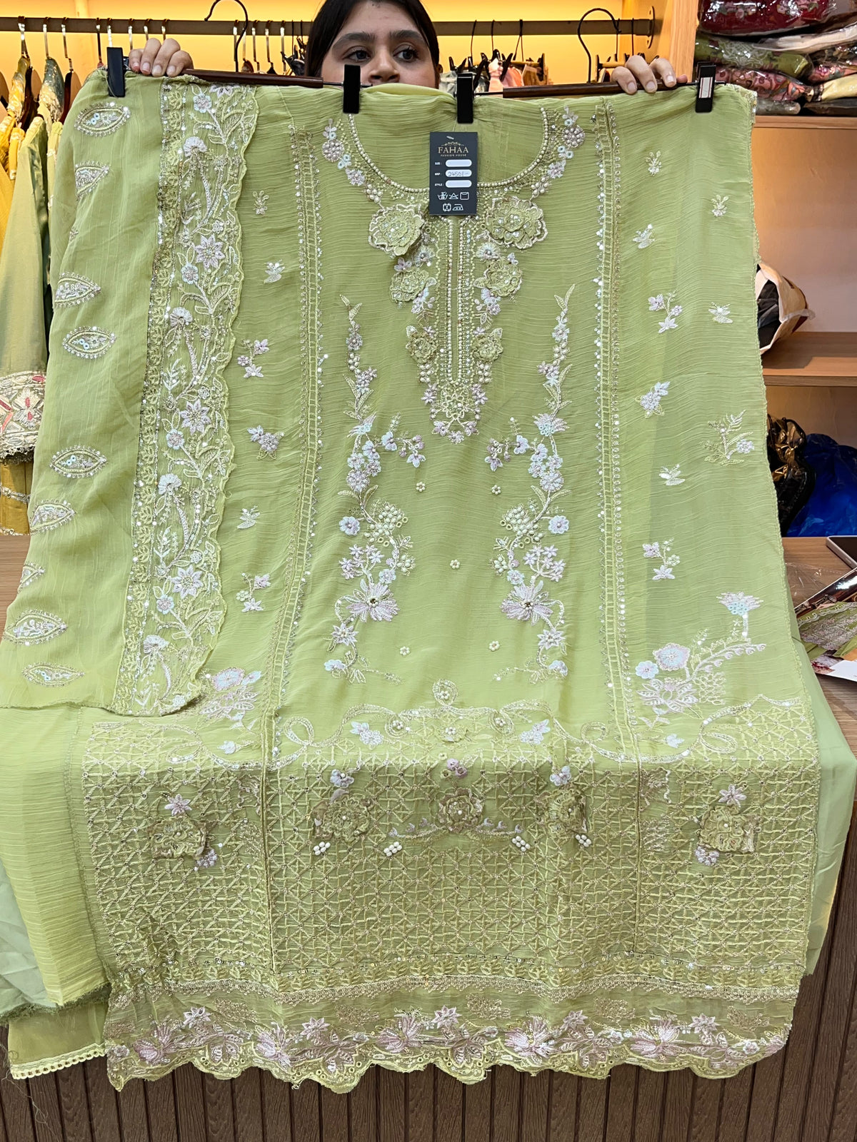 1446 Pakistani Unstitched Partywear - Pistachio
