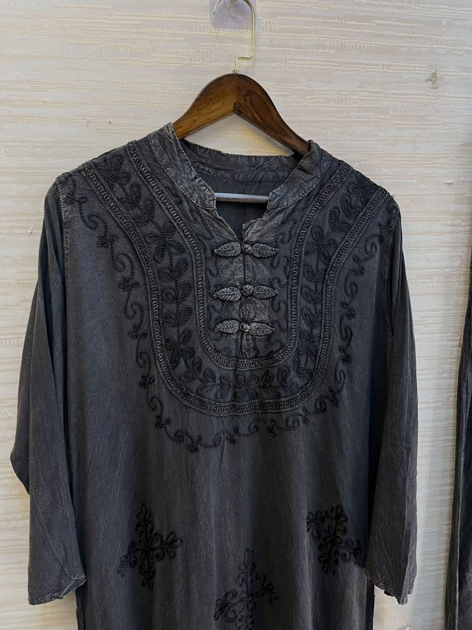 1205 Kashmiri Embroidered Coord Set - Washed Black