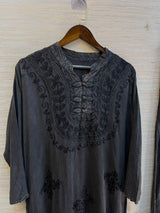 1205 Kashmiri Embroidered Coord Set - Washed Black
