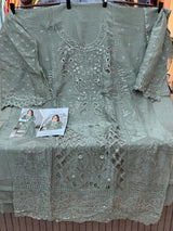 1456 Pakistani Unstitched Partywear - Olive Green