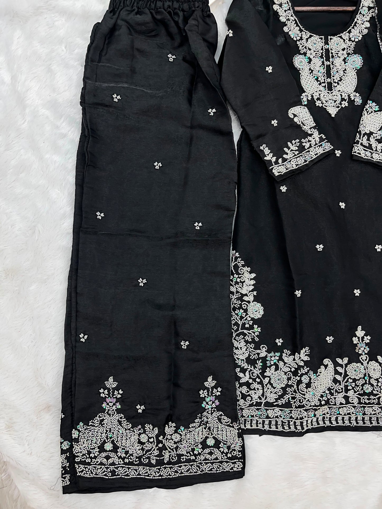 1204 Floral Hand-Work Partywear - Black