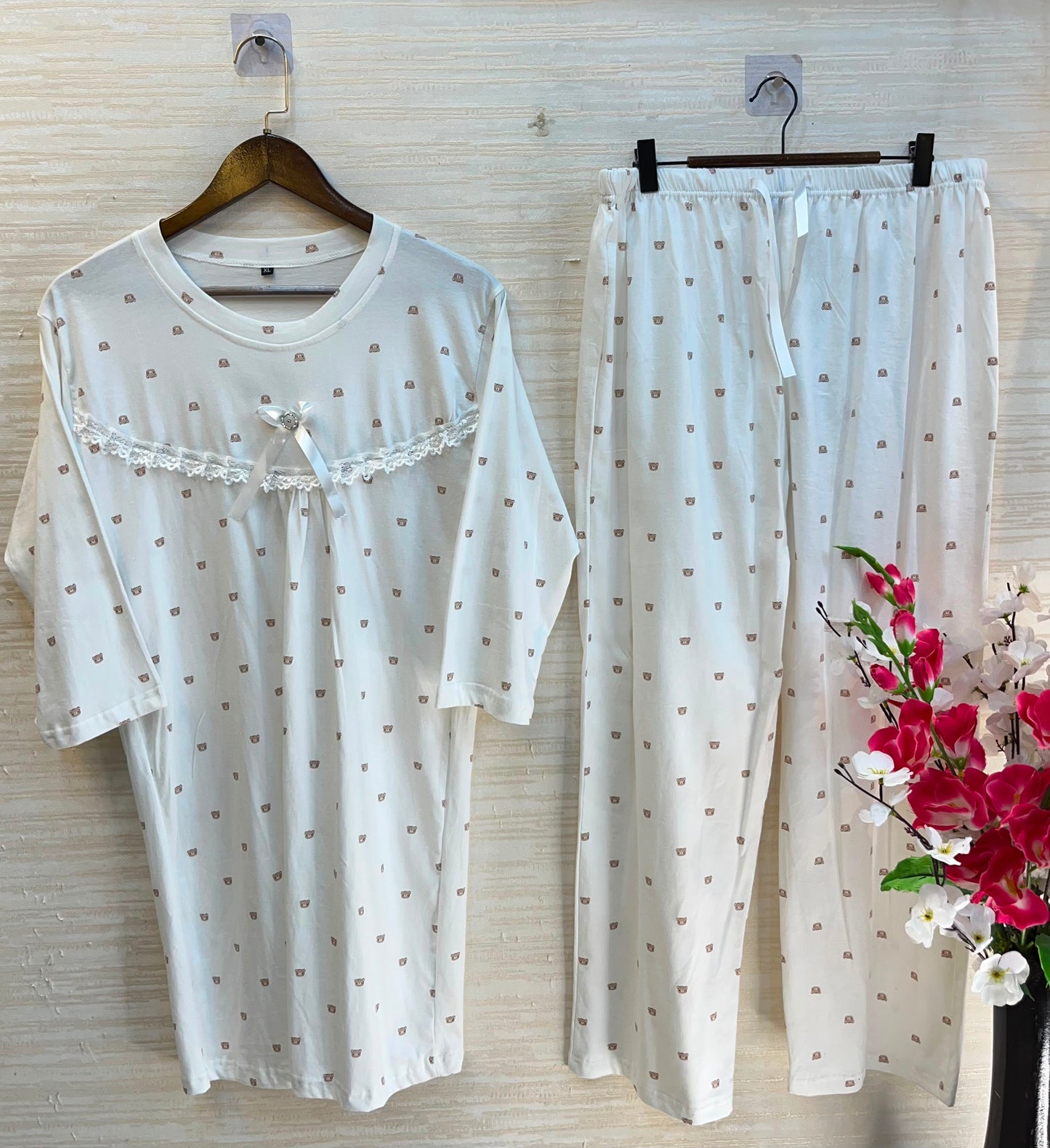 1211 Korean Bow Night Wear - Cream