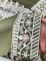 653 Pakistani Embroidered Frock Set - Mehendi Green