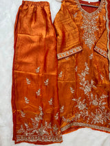1204 Floral Hand-Work Partywear - Rusty Orange