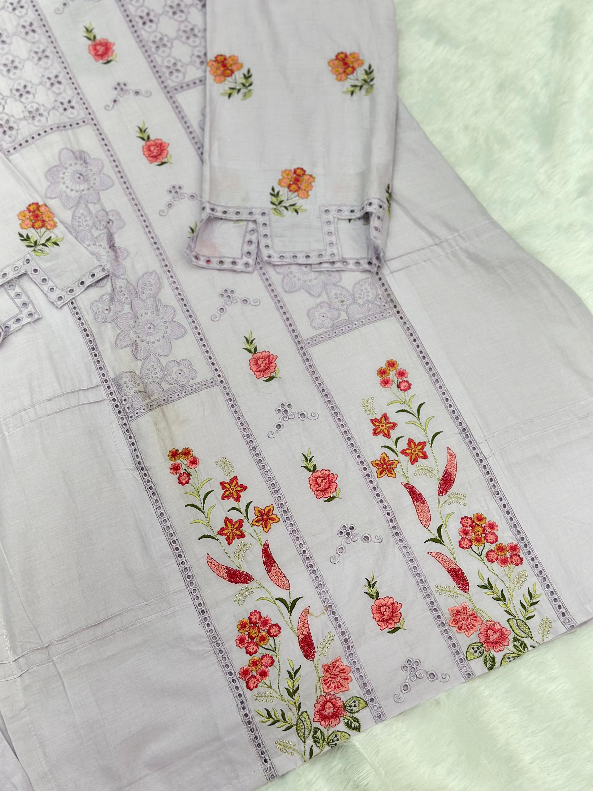 660 Premium Pakistani Lawn Cordset Set - Ash Lilac