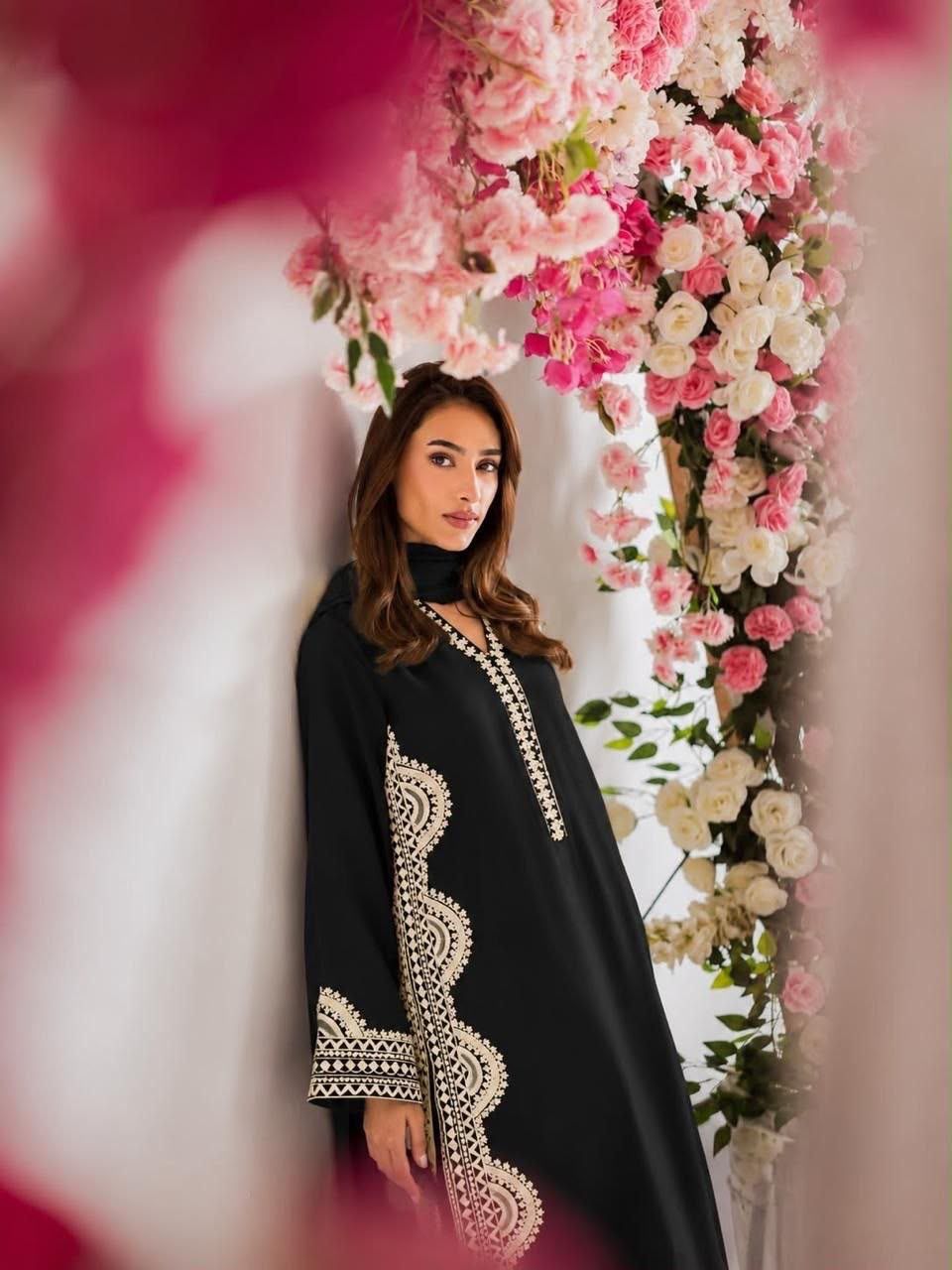1338 Pakistani Embroidered Coord Set - Black