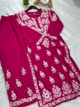 666 Lucknowi Palazzo Set - Dark Pink