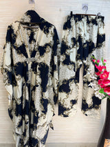1099 Floral Kaftan Coord Set - Beige