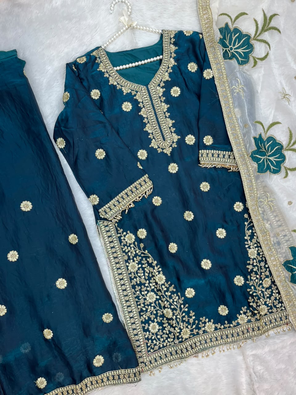 1489 Pakistani Party Wear - Teal Blue