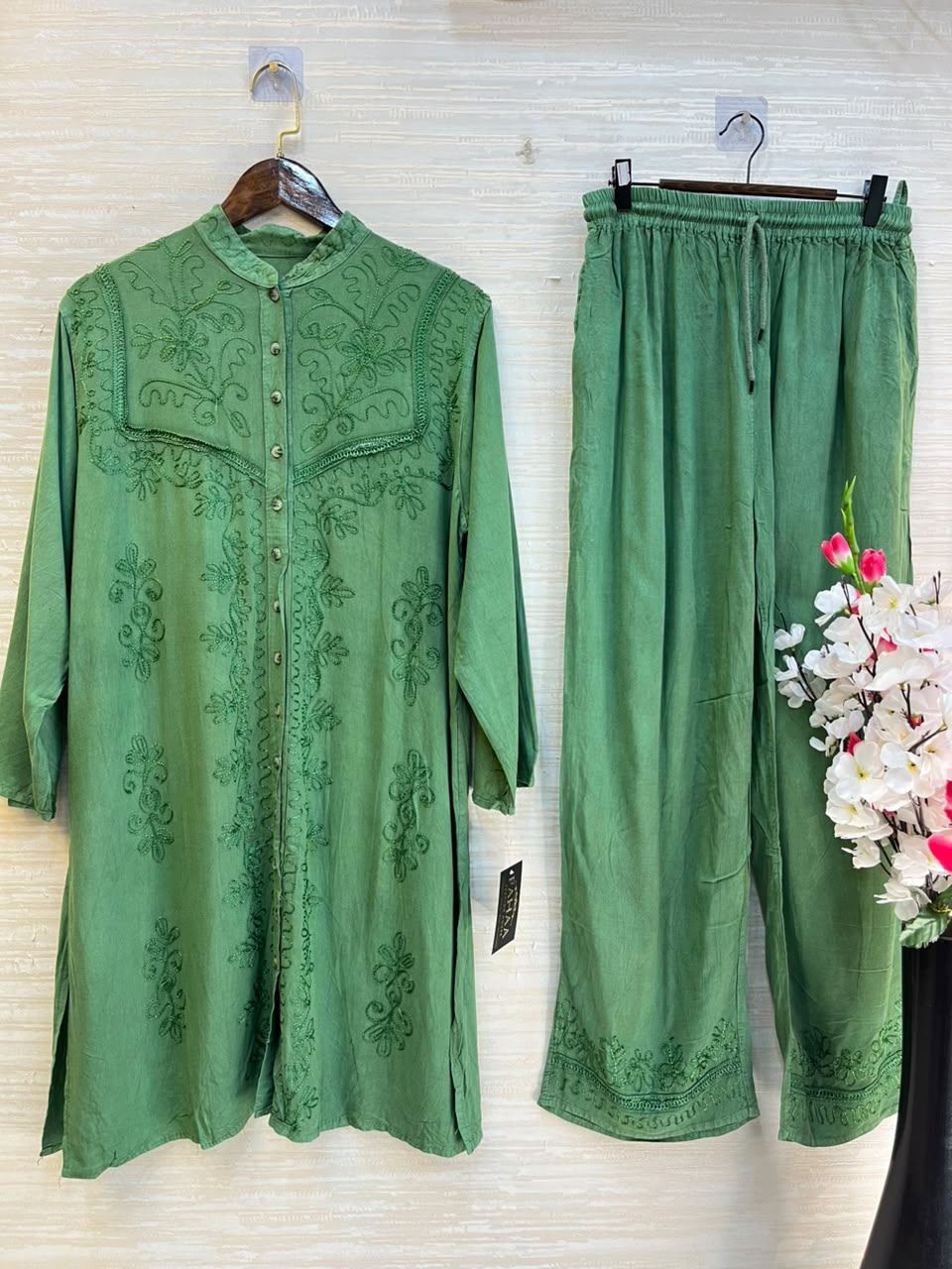1205 Kashmiri Embroidered Coord Set - Parrot Green