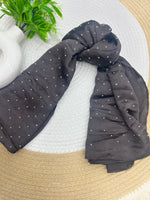 1187 Modest Satin Rhinestone Hijab - Light Black