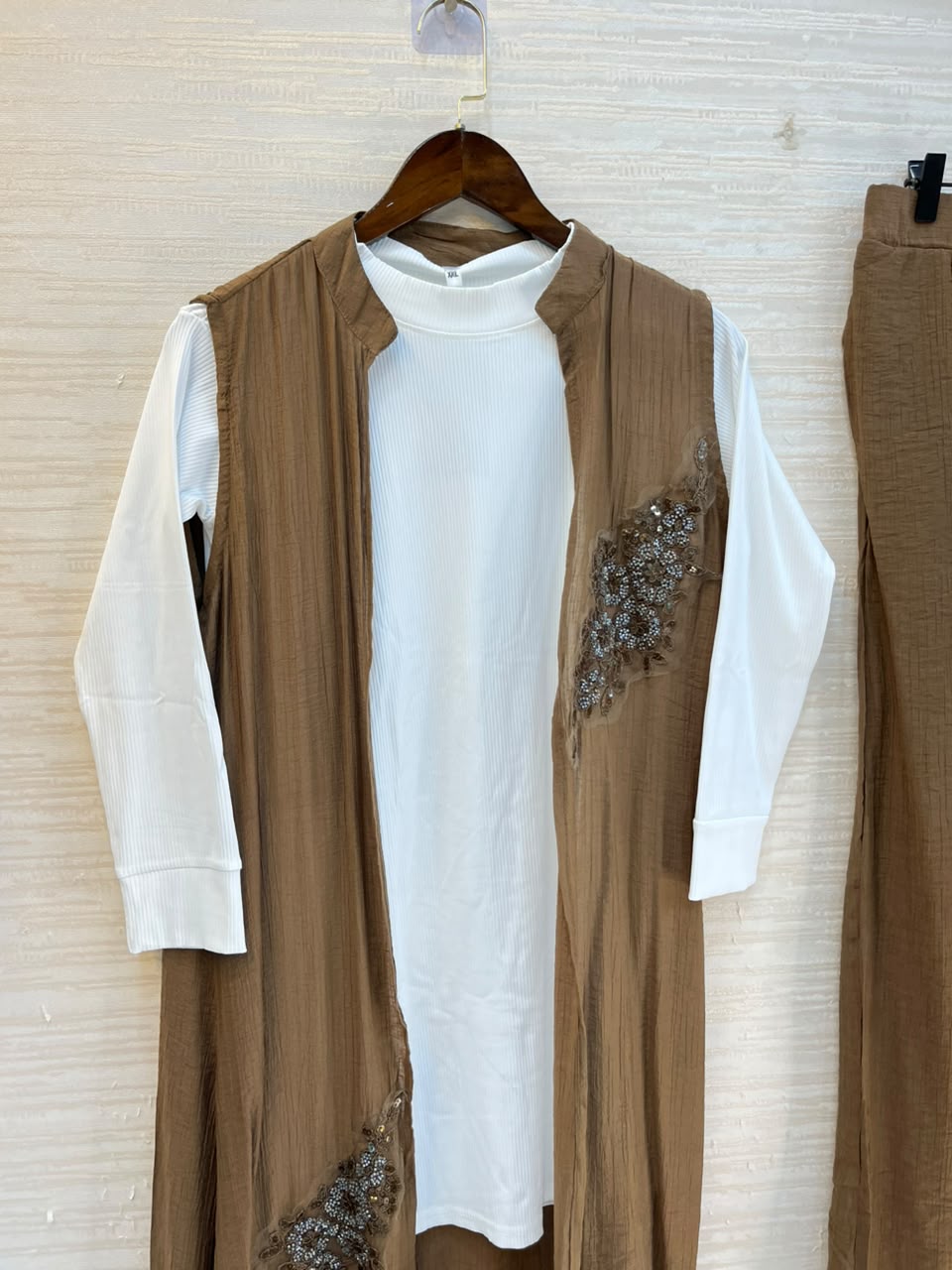1191 Embroidered Shrug Coord Set - Mocha