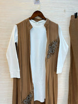 1191 Embroidered Shrug Coord Set - Mocha