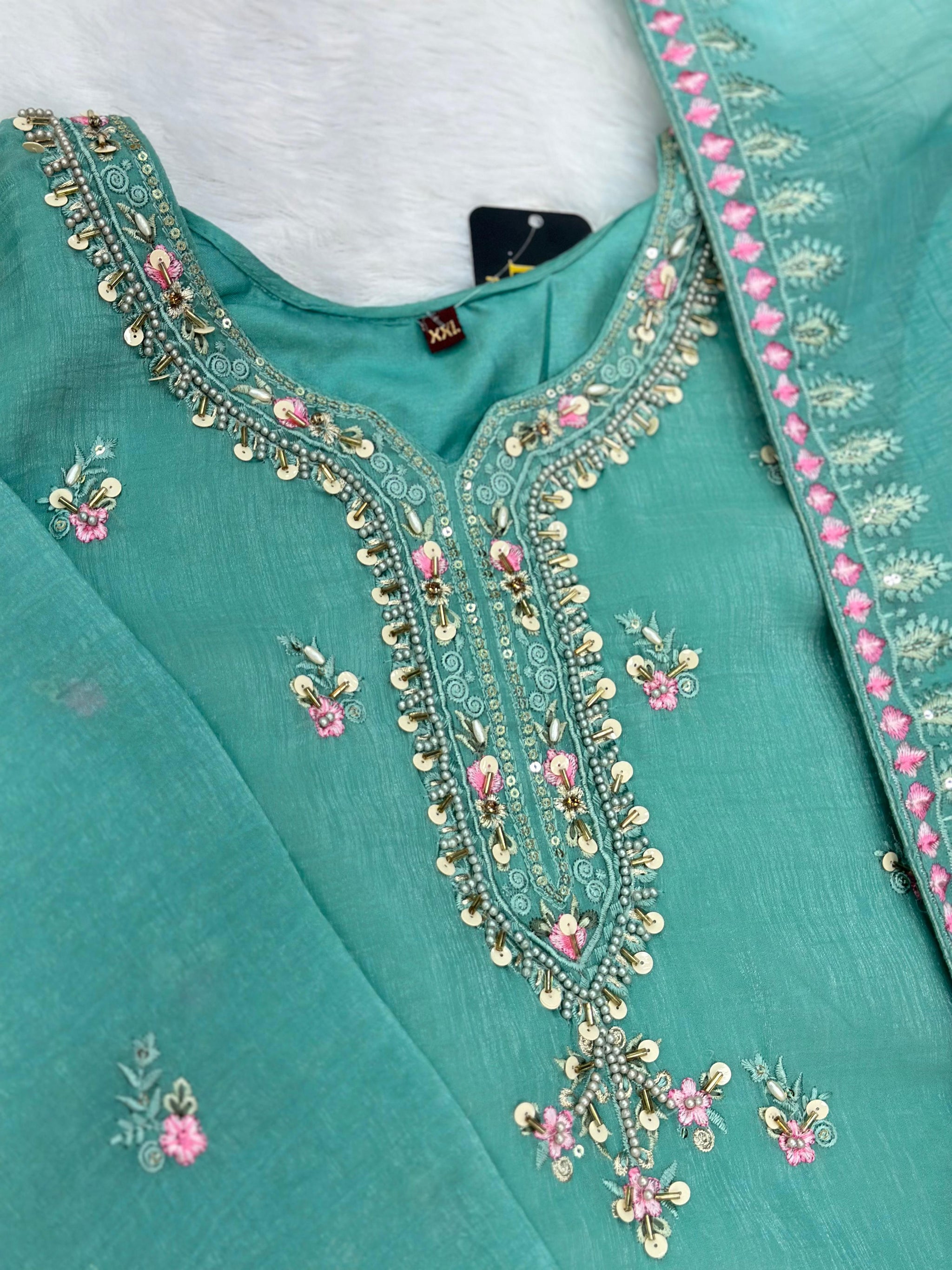 651 Pakistani Floral Party Wear Set - Aqua