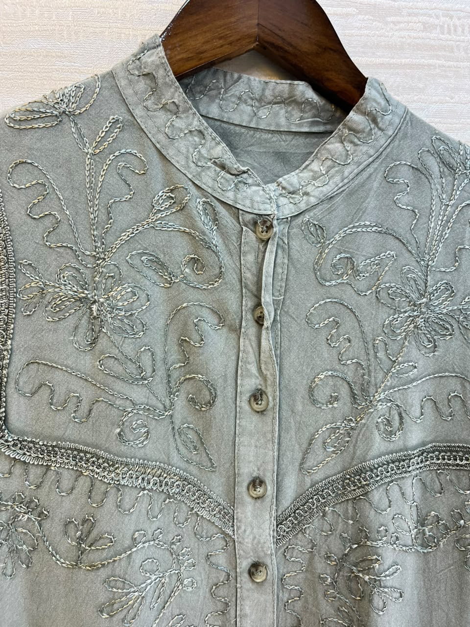 1205 Kashmiri Embroidered Coord Set - Dusty Mint