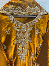 1204 Floral Hand-Work Partywear - Mustard Gold
