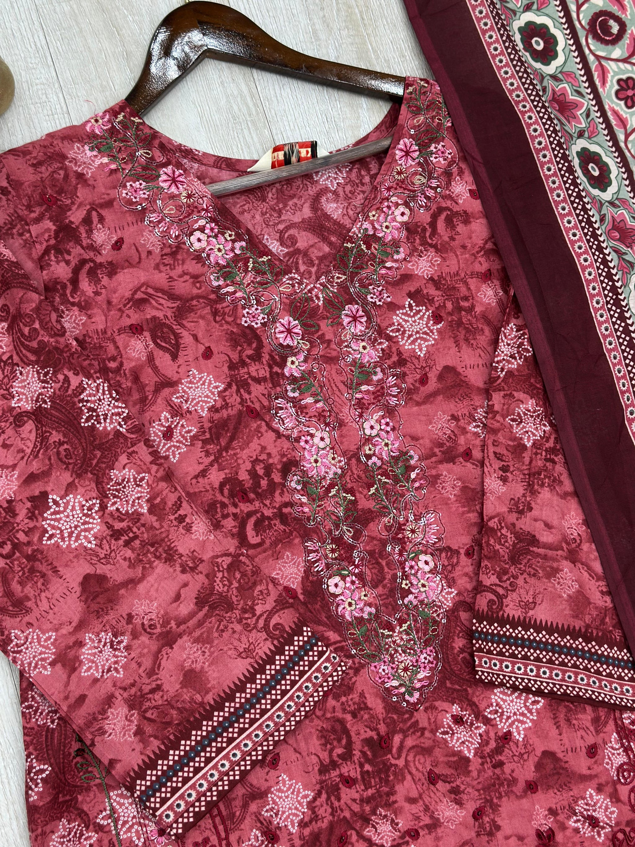 629 Premium Pakistani Lawn Suit - Dark Pink