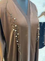 334 Midnight Pearl Embellished Abaya Set - Brown