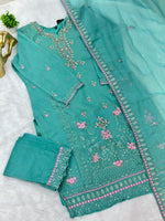 651 Pakistani Floral Party Wear Set - Aqua