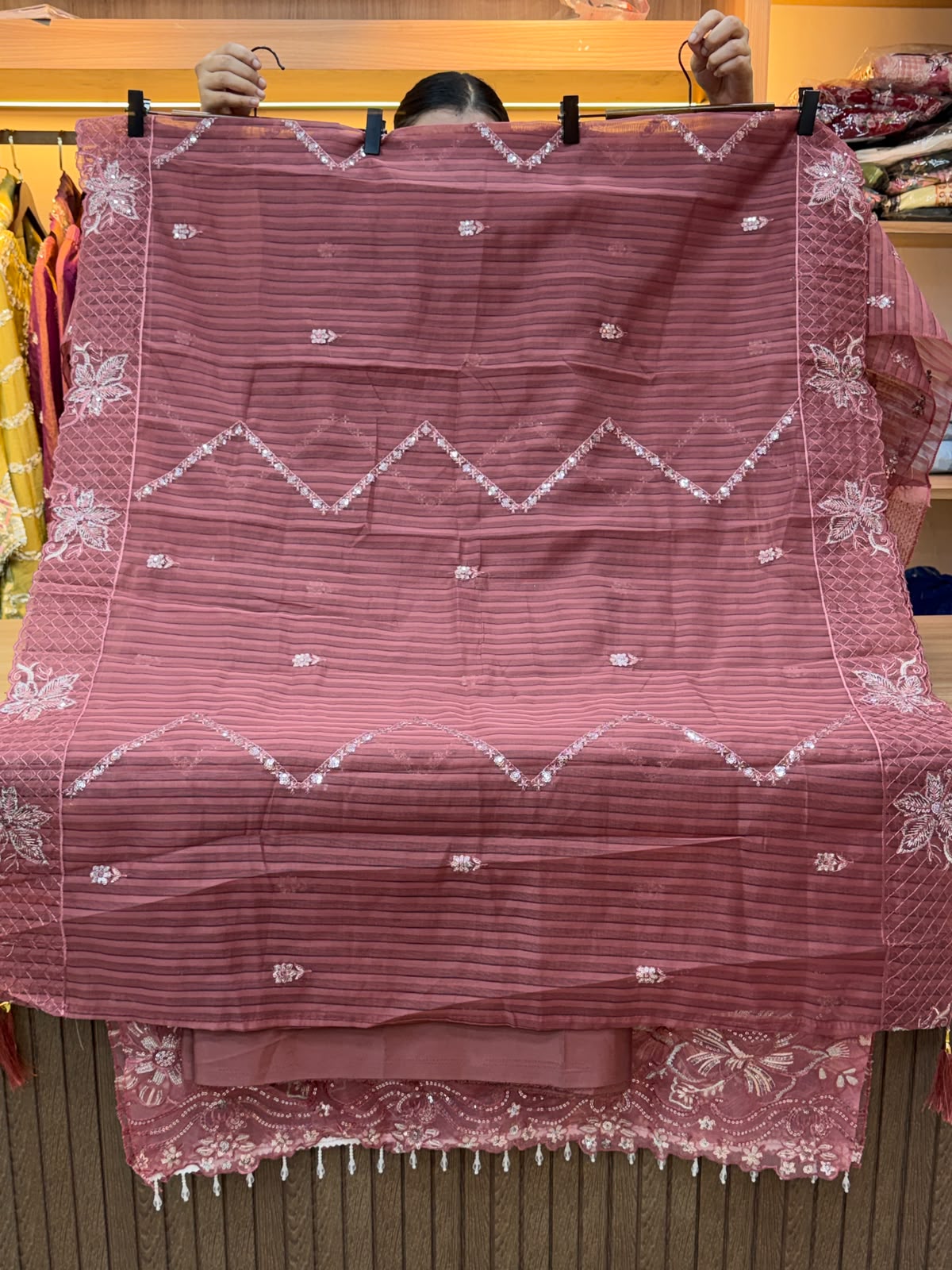 1436 Pakistani Unstitched Partywear - Onion Pink