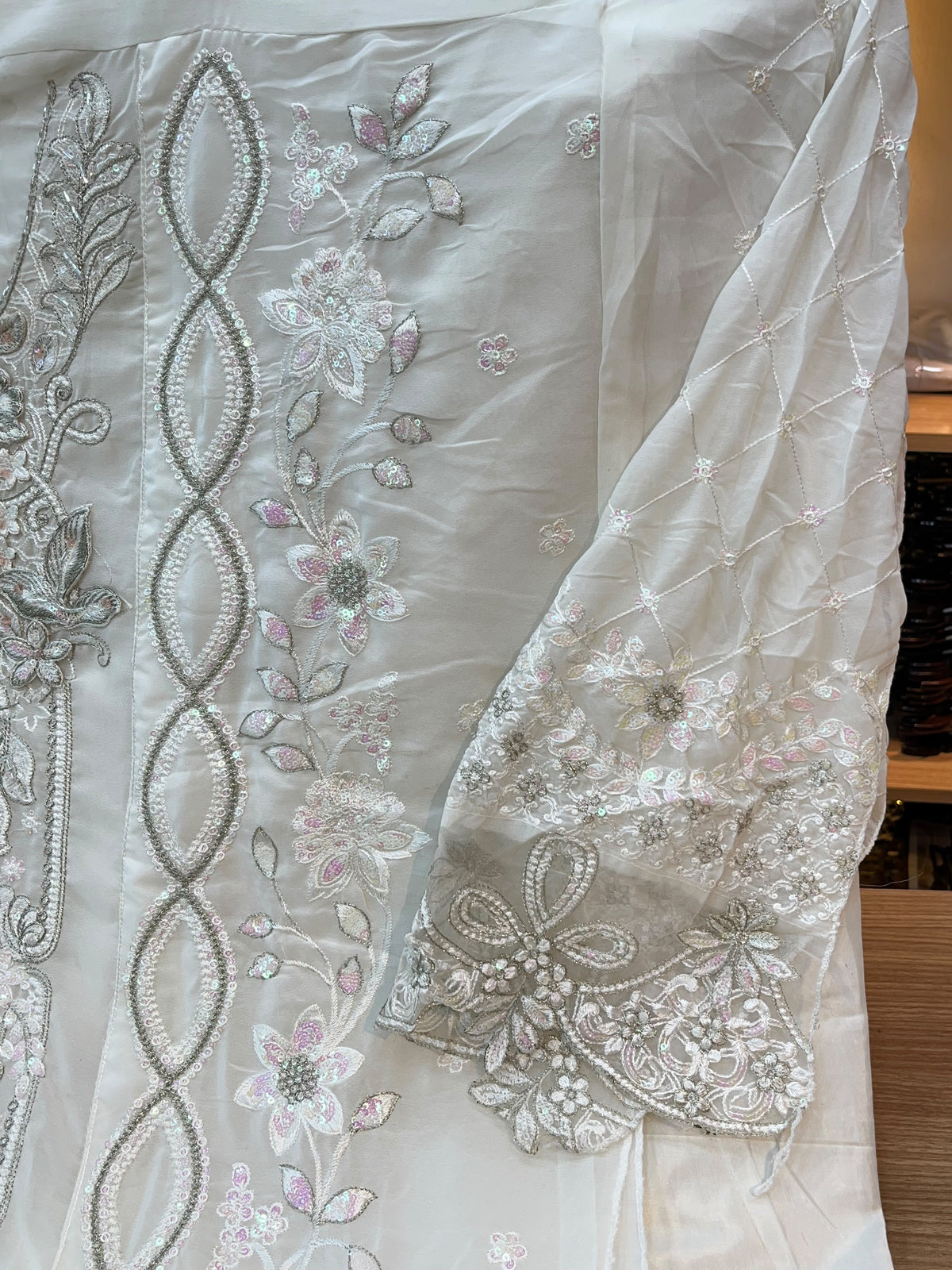 1488 Pakistani Unstitched Party Wear - Cream