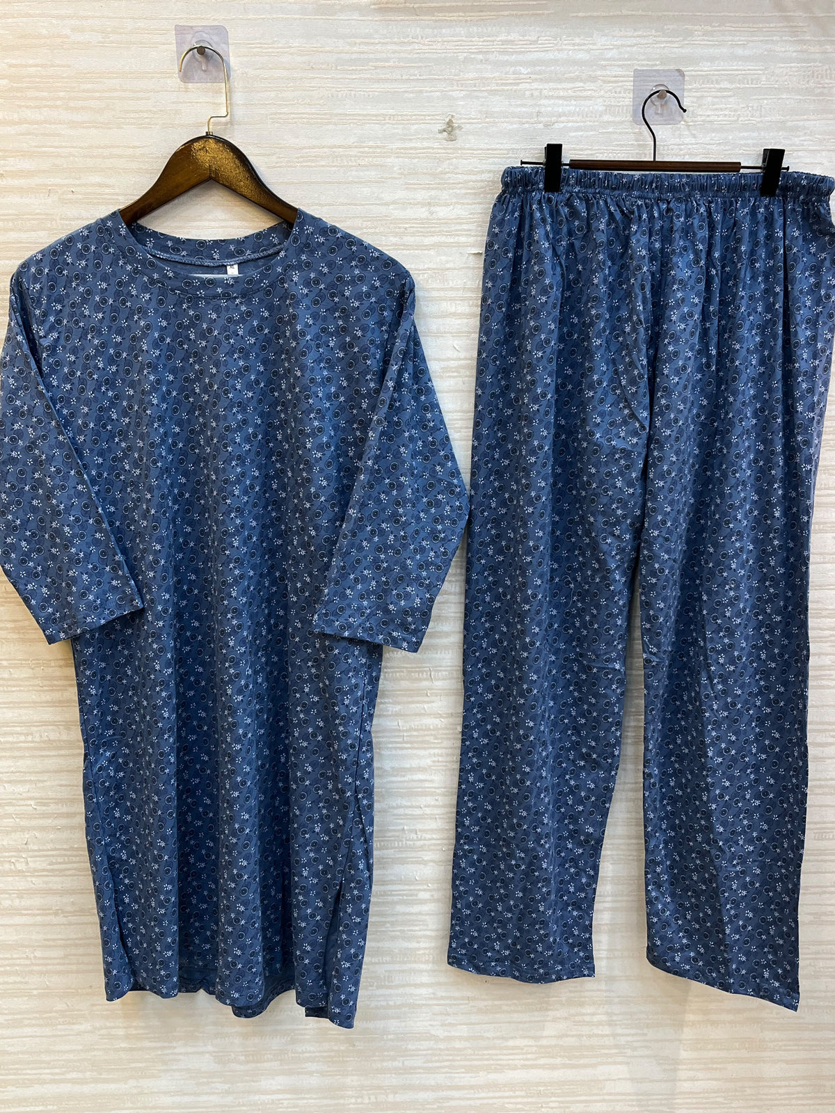 1448 Korean Printed Night Wear - Slate Blue