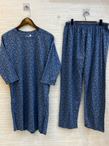 1448 Korean Printed Night Wear - Slate Blue