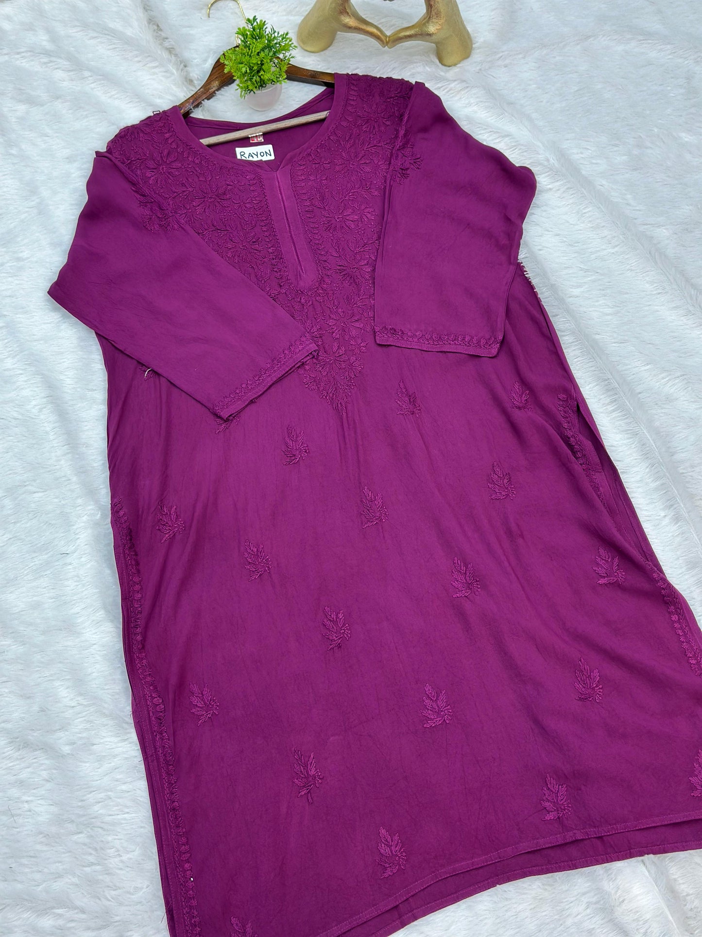685 Lucknowi Long Kurti - Purple