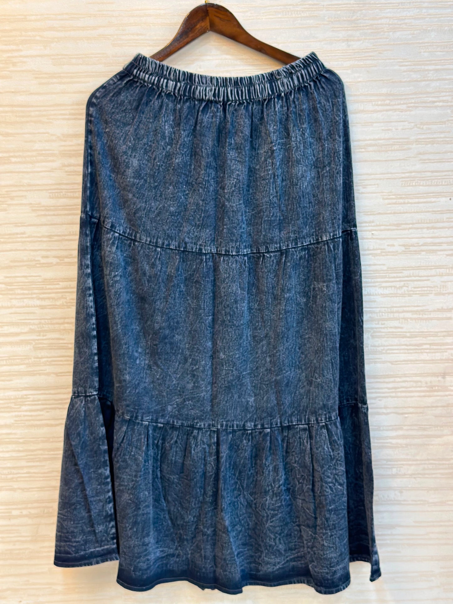 1094 Denim Embroidered Skirt Coord Set - Mid Blue