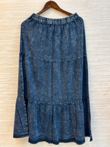 1094 Denim Embroidered Skirt Coord Set - Mid Blue