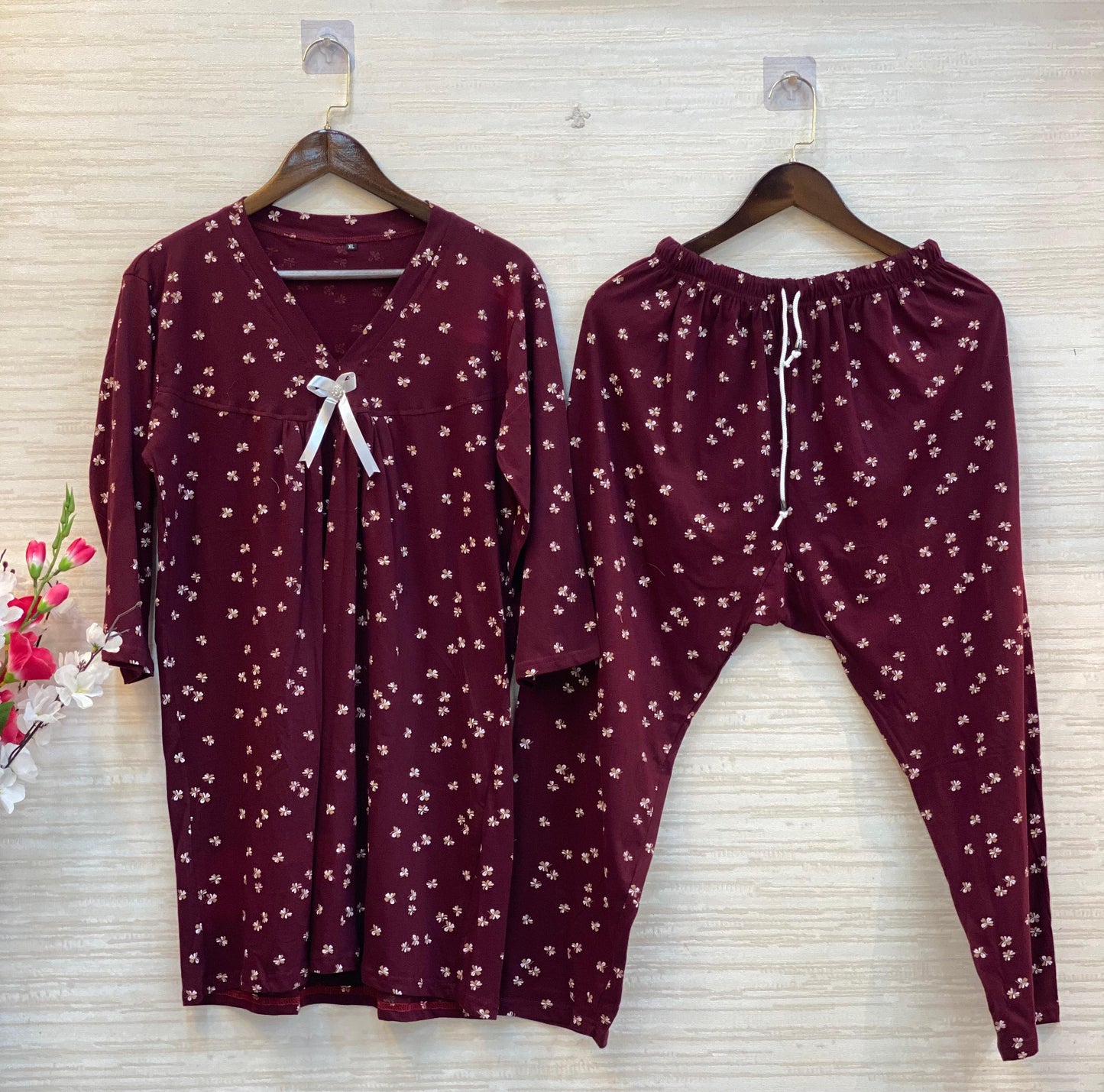 581 The V NECK Bow Night wear - Maroon