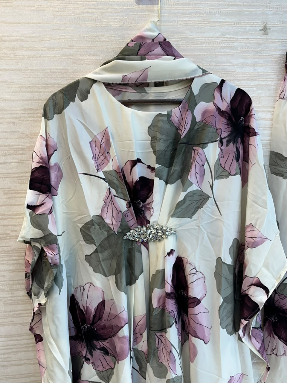 1099 Floral Kaftan Coord Set - Ivory